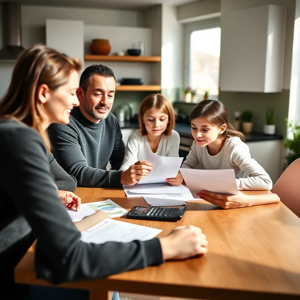 Nederlandse familie bespreekt financiële planning aan keukentafel