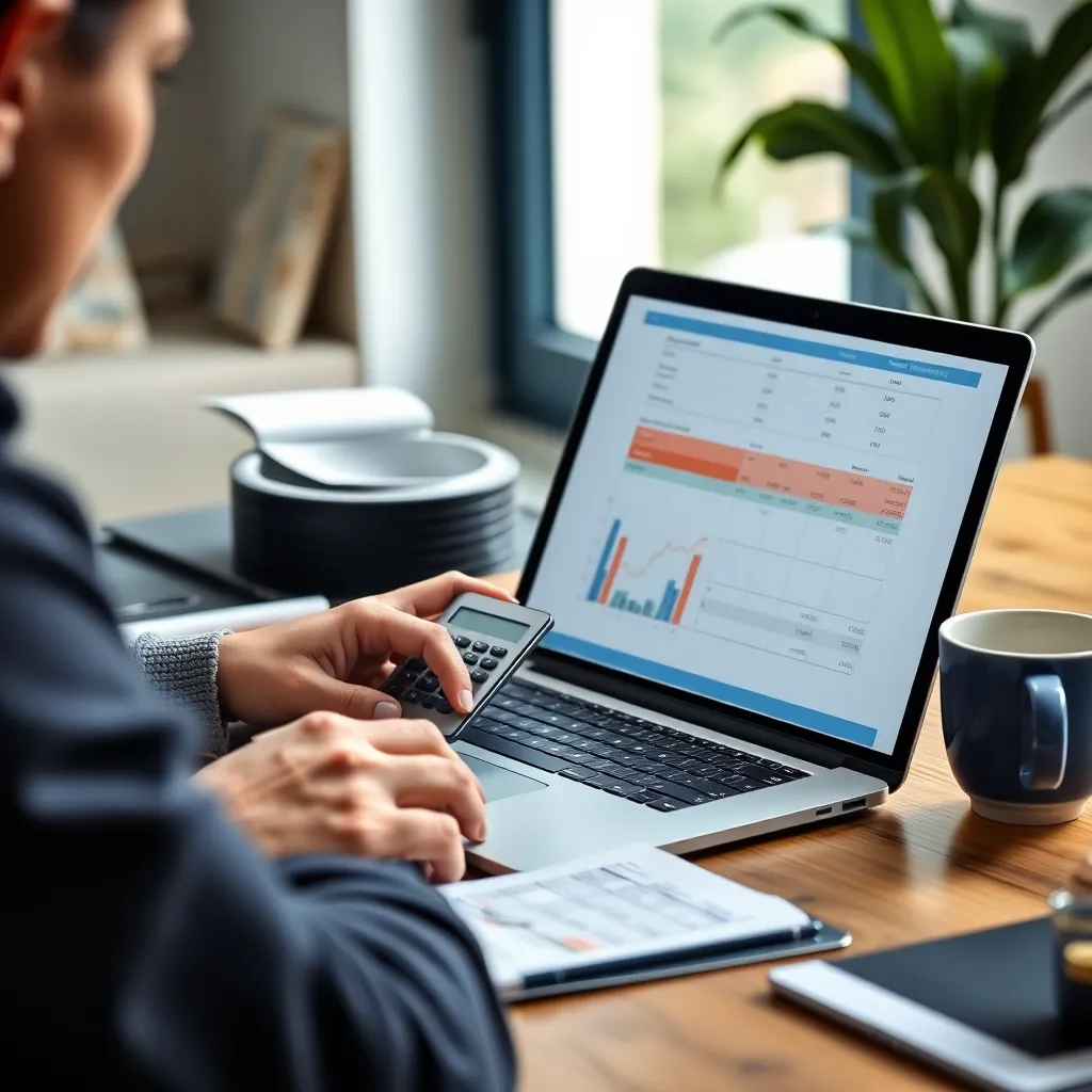 Persoon die een budget plant met een calculator en notitieblok