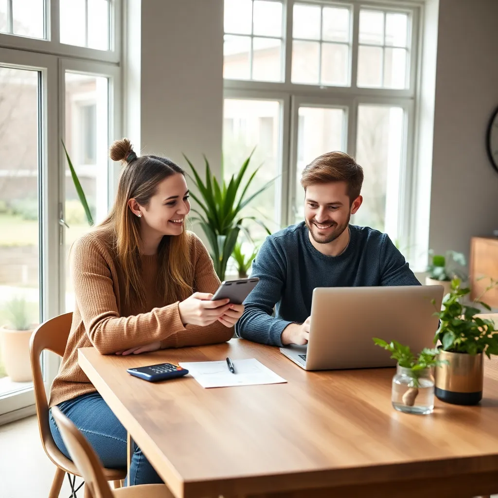 Persoon die financiën plant met rekenmachine en laptop